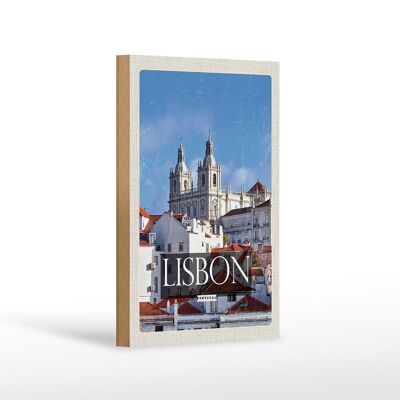 Cartel de madera viaje 12x18 cm Lisboa Portugal arquitectura destino de viaje