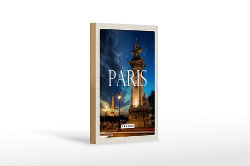 Holzschild Reise 12x18 cm Paris France Eiffelturm Nacht Retro