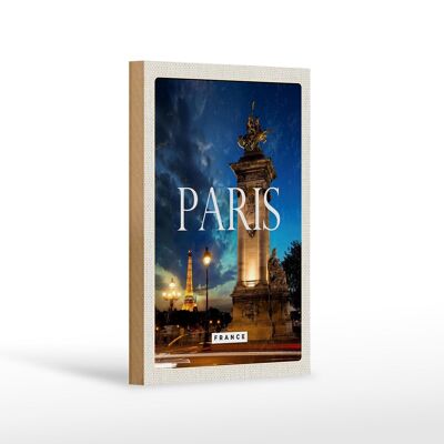 Panneau en bois voyage 12x18 cm Paris France Tour Eiffel Nuit Rétro