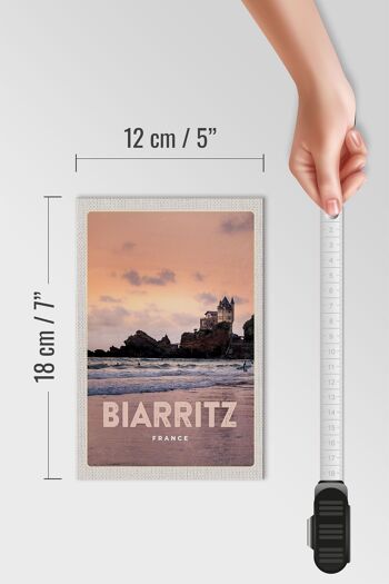 Panneau en bois voyage 12x18cm Biarritz France rocher château mer 4