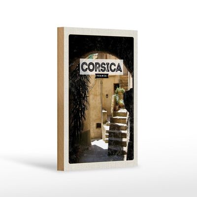 Cartello in legno da viaggio 12x18 cm Corsica Francia architettura luogo di vacanza