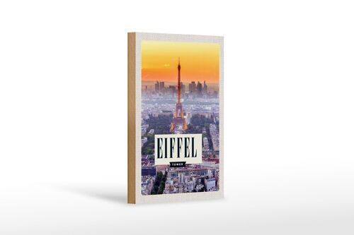 Holzschild Reise 12x18 cm Eiffel Tower Sonnenuntergang Stadt
