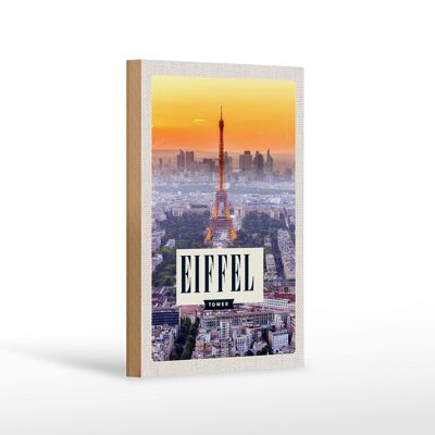 Cartello in legno da viaggio 12x18 cm Torre Eiffel tramonto città
