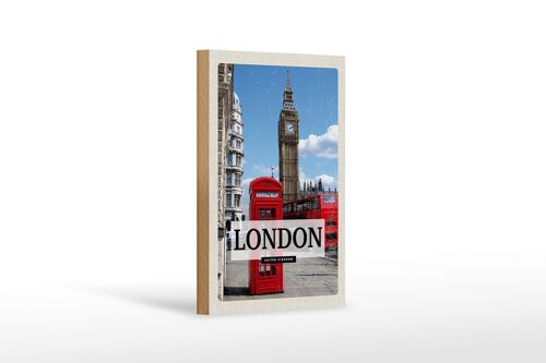 Holzschild Reise 12x18 cm London Telephone Retro Geschenk Dekoration