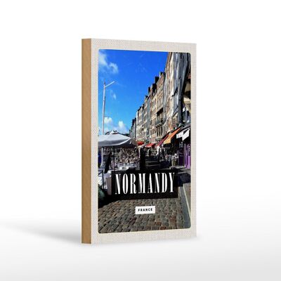 Cartel de madera viaje 12x18 cm Normandía Francia ciudad destino de viaje decoración