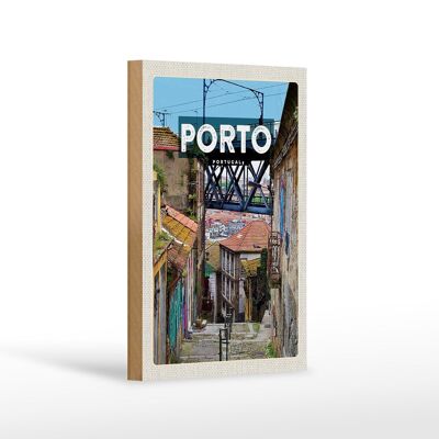 Cartel de madera de viaje 12x18 cm Porto Portugal casco antiguo cuadro decorativo