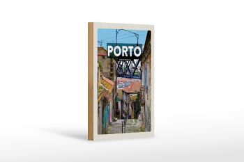 Panneau en bois voyage 12x18 cm Porto Portugal vieille ville décoration photo 1