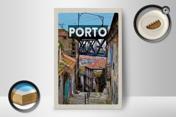 Panneau en bois voyage 12x18 cm Porto Portugal vieille ville décoration photo 2