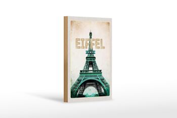 Panneau en bois voyage 12x18 cm Tour Eiffel décoration tourisme rétro 1
