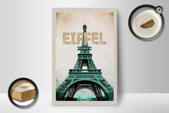 Panneau en bois voyage 12x18 cm Tour Eiffel décoration tourisme rétro 2
