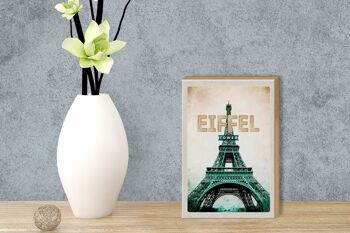 Panneau en bois voyage 12x18 cm Tour Eiffel décoration tourisme rétro 3