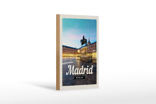 Holzschild Reise 12x18 cm Madrid Spain Stadt Sonnenuntergang