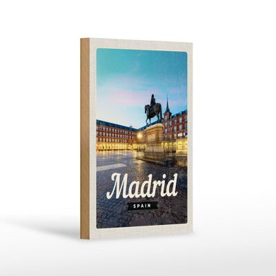 Cartel de madera viaje 12x18 cm Madrid España ciudad atardecer