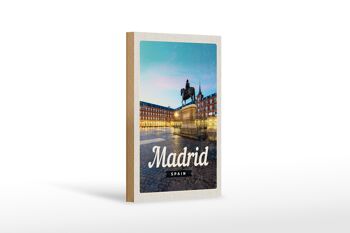 Panneau en bois voyage 12x18 cm Madrid Espagne ville coucher de soleil 1