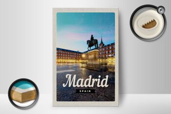 Panneau en bois voyage 12x18 cm Madrid Espagne ville coucher de soleil 2
