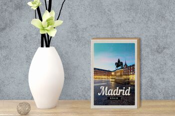 Panneau en bois voyage 12x18 cm Madrid Espagne ville coucher de soleil 3