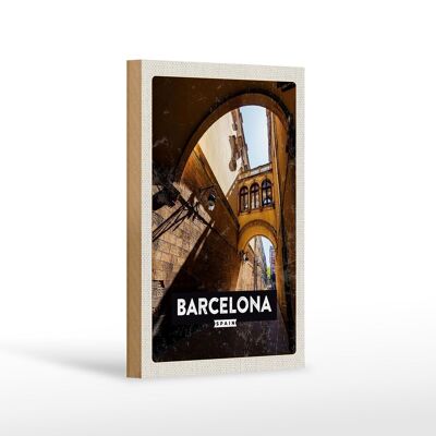 Cartel de madera viaje 12x18 cm Barcelona España arquitectura retro