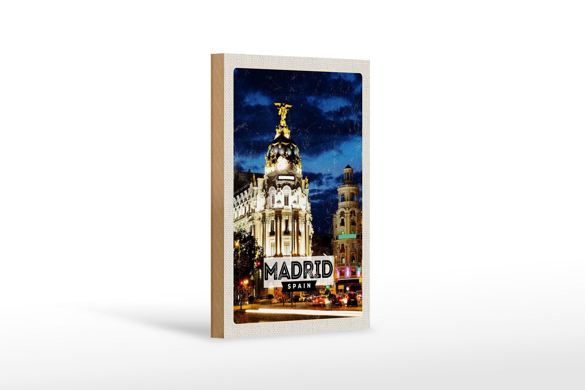 Targa in legno da viaggio, 12 x 18 cm, decorazione per poster "Madrid Spagna Retro Night".