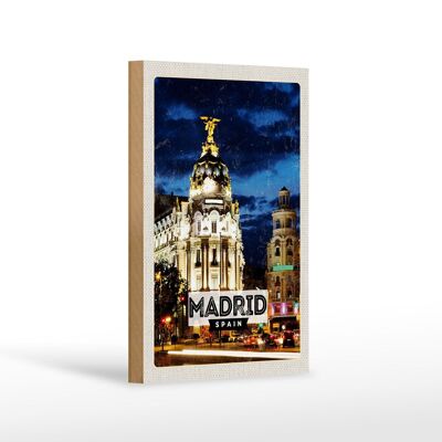 Cartel de madera de viaje 12 x 18 cm 'Madrid España Retro Noche Póster decorativo