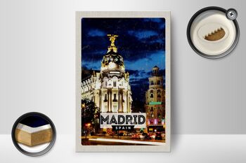 Panneau en bois de voyage 12x18 cm, affiche de nuit rétro de Madrid, Espagne, décoration 2