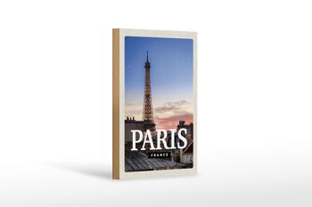 Panneau en bois voyage 12x18 cm Paris France décoration coucher de soleil 1