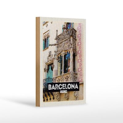 Cartel de madera viaje 12x18 cm Barcelona España arquitectura turismo