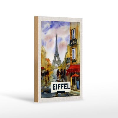 Cartel de madera de viaje 12x18 cm Torre Eiffel cuadro artístico pintoresco