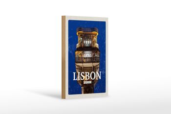 Panneau en bois voyage 12x18 cm Lisbonne Portugal architecture rétro 1