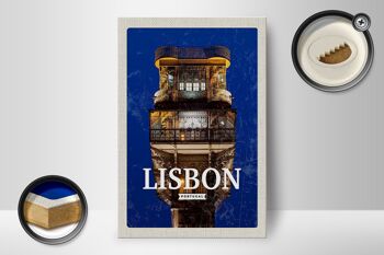 Panneau en bois voyage 12x18 cm Lisbonne Portugal architecture rétro 2