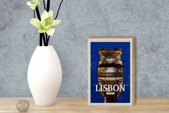 Panneau en bois voyage 12x18 cm Lisbonne Portugal architecture rétro 3