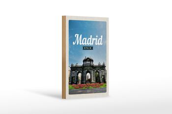 Panneau en bois voyage 12x18cm Madrid Espagne affiche rétro souvenirs 1