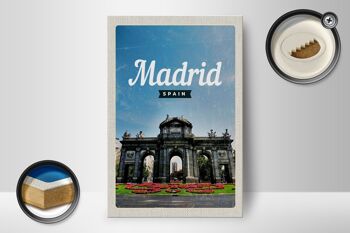 Panneau en bois voyage 12x18cm Madrid Espagne affiche rétro souvenirs 2