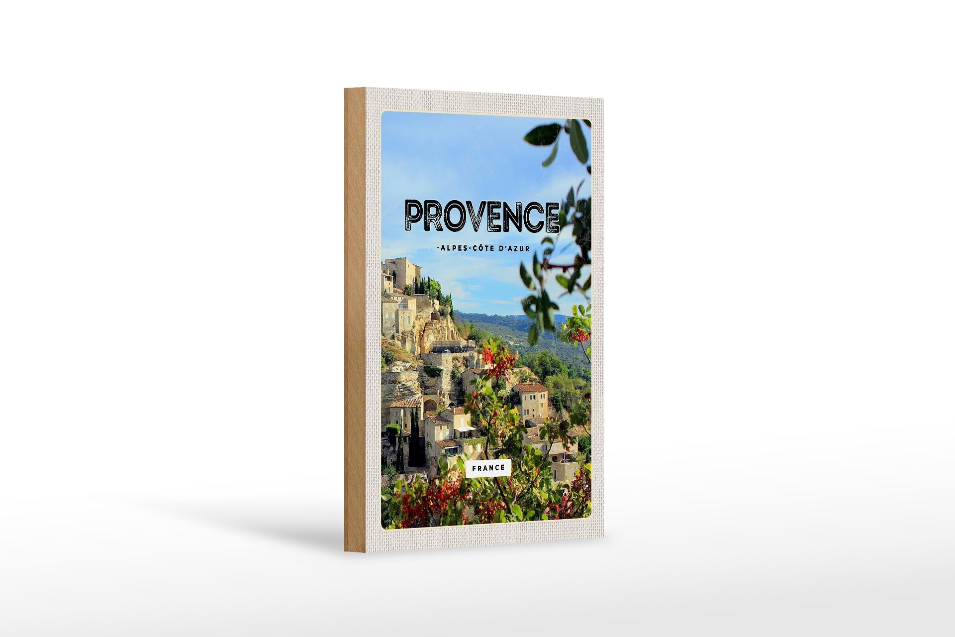 Wooden sign travel 12x18 cm provence France panorama picture decoration