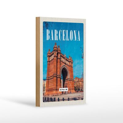 Holzschild Reise 12x18 cm Barcelona Spain Architektur Retro