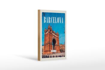 Panneau en bois voyage 12x18 cm Barcelone Espagne architecture rétro 1