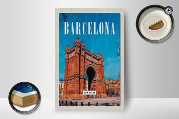 Panneau en bois voyage 12x18 cm Barcelone Espagne architecture rétro 2