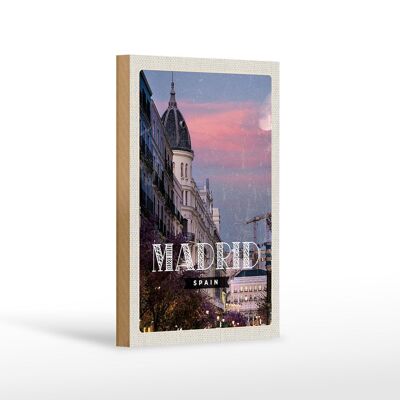 Wooden sign travel 12x18 cm Madrid Spain architecture destination