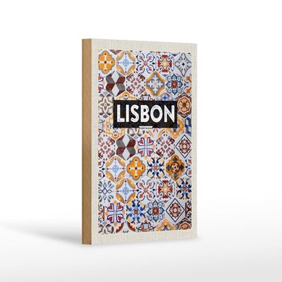 Targa in legno da viaggio 12x18 cm Lisbona Portogallo decorazione artistica a mosaico
