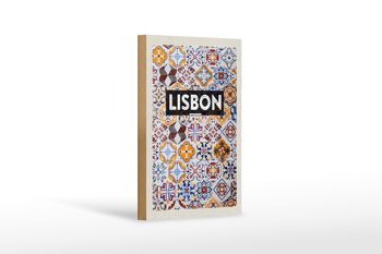 Panneau en bois voyage 12x18 cm décoration art mosaïque Lisbonne Portugal 1
