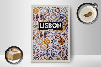 Panneau en bois voyage 12x18 cm décoration art mosaïque Lisbonne Portugal 2