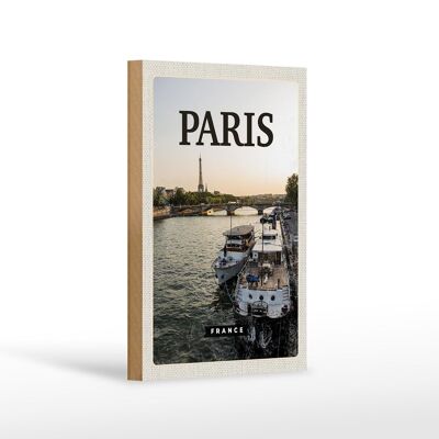 Cartel de madera viaje 12x18cm París Francia destino de viaje cartel río