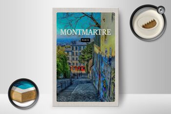 Panneau en bois voyage 12x18cm Montmartre Paris vieille ville crépuscule 2