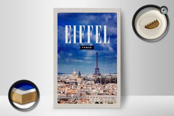 Panneau en bois voyage 12x18 cm Tour Eiffel panorama photo rétro 2