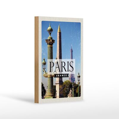 Wooden sign travel 12x18 cm Paris France retro architecture decoration