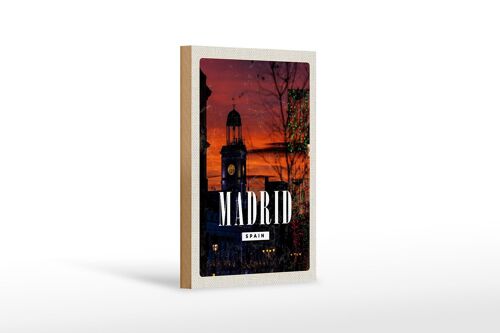 Holzschild Reise 12x18 cm Madrid Spain Sonnenuntergang Dekoration
