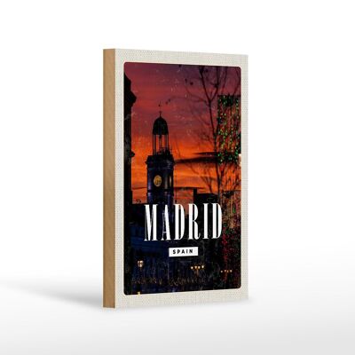 Cartel de madera viaje 12x18 cm Madrid España decoración atardecer