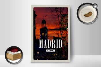 Panneau en bois voyage 12x18 cm Madrid Espagne décoration coucher de soleil 2