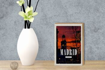 Panneau en bois voyage 12x18 cm Madrid Espagne décoration coucher de soleil 3