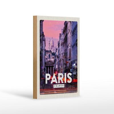 Cartello da viaggio in legno 12x18 cm decorazione tramonto panoramico Parigi