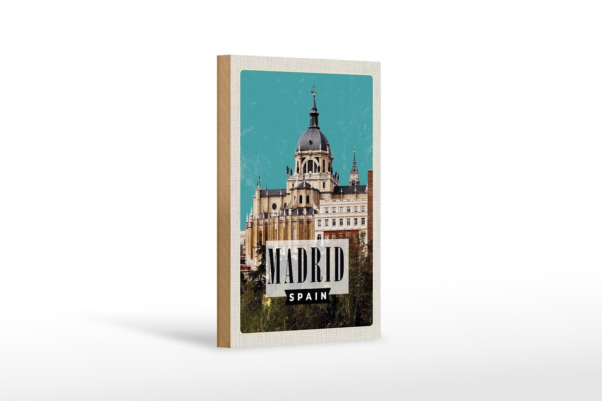 Panneau en bois voyage 12x18 cm Madrid Espagne destination de vacances cadeau